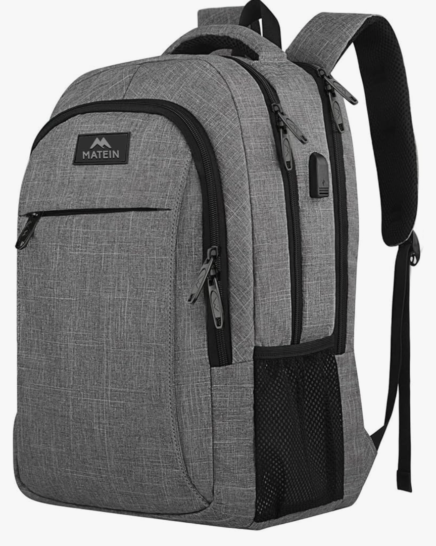 MATEIN Travel Laptop Backpack, Business Anti Theft Slim Sturdy Laptops Backpack with USB Charging Port, Water Resistant College School Computer Bag Gift for Men & Women Fits 15.6 Inch Notebook, Grey