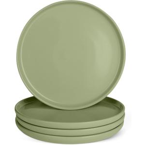 Amazon Basics Glazed Stoneware Dinner Plates, Ceramic 4-Piece Set, Microwave and Dishwasher-Safe, 10.5 in., Olive