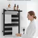 6-Bar Wall Mounted Heated Towel Rack, 170°F Heating Black | Bathroom Towel Warmer with Top Shelf, Memory Function, Adjustable 110–170°F Temperature, 2–12H Timer, Space Saving Design