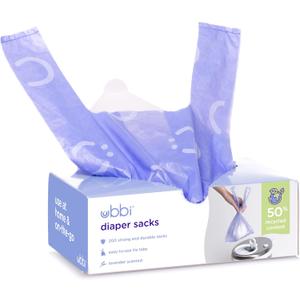Ubbi Disposable Diaper Sacks, Lavender Scented, Easy-To-Tie Tabs, Diaper Disposal or Pet Waste Bags, 200 Count