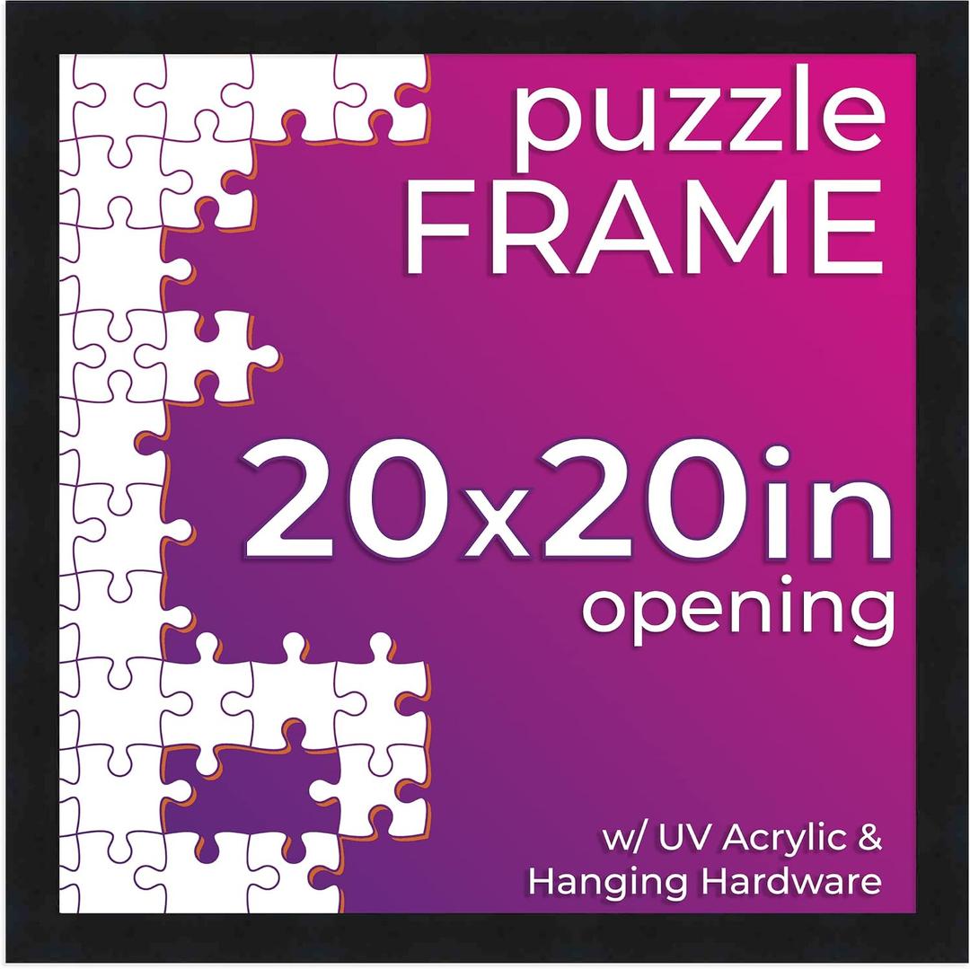 Poster Palooza 20x20 Puzzle Frame Black Solid Wood Puzzle Frame Made to Display Puzzles Measuring 20x20 Inches with UV Acrylic and Hanging Hardware