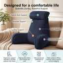 Bed Rest Reading Pillow with Arms & Detachable Headrest, Corduroy Backrest Cushion with Side Pockets & Washable Cover, Sit Up Pillow for Bed, Sofa Reading, Relaxing & Watching TV, Navy Blue, Large