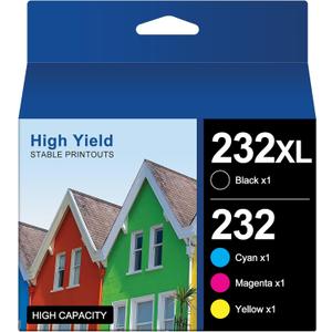232XL Ink Cartridges for Epson Printer Remanufactured for Epson 232XL Ink Cartridges Combo Pack for Expression Home XP-4200 XP-4205 Workforce WF-2930 WF-2950 XP4200 WF2950 (4 Pack) (Black, Cyan, Magenta, Yellow for 232XL T232)