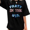Party in The USA T-Shirt Women 4th of July Independence Day Shirts Funny Patriontic Graphic Short Sleeve Tee Tops (Small, Embroidery-black)