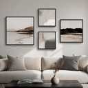 Framed Neutral Abstract Wall Art for Living Room, Set of 4 Piece Modern Landscape Canvas Artworks, Minimalist Black and Gray Painting Prints for Bedroom Dining Room Hallway Home Office Wall Decor, 32" H x 60" W
