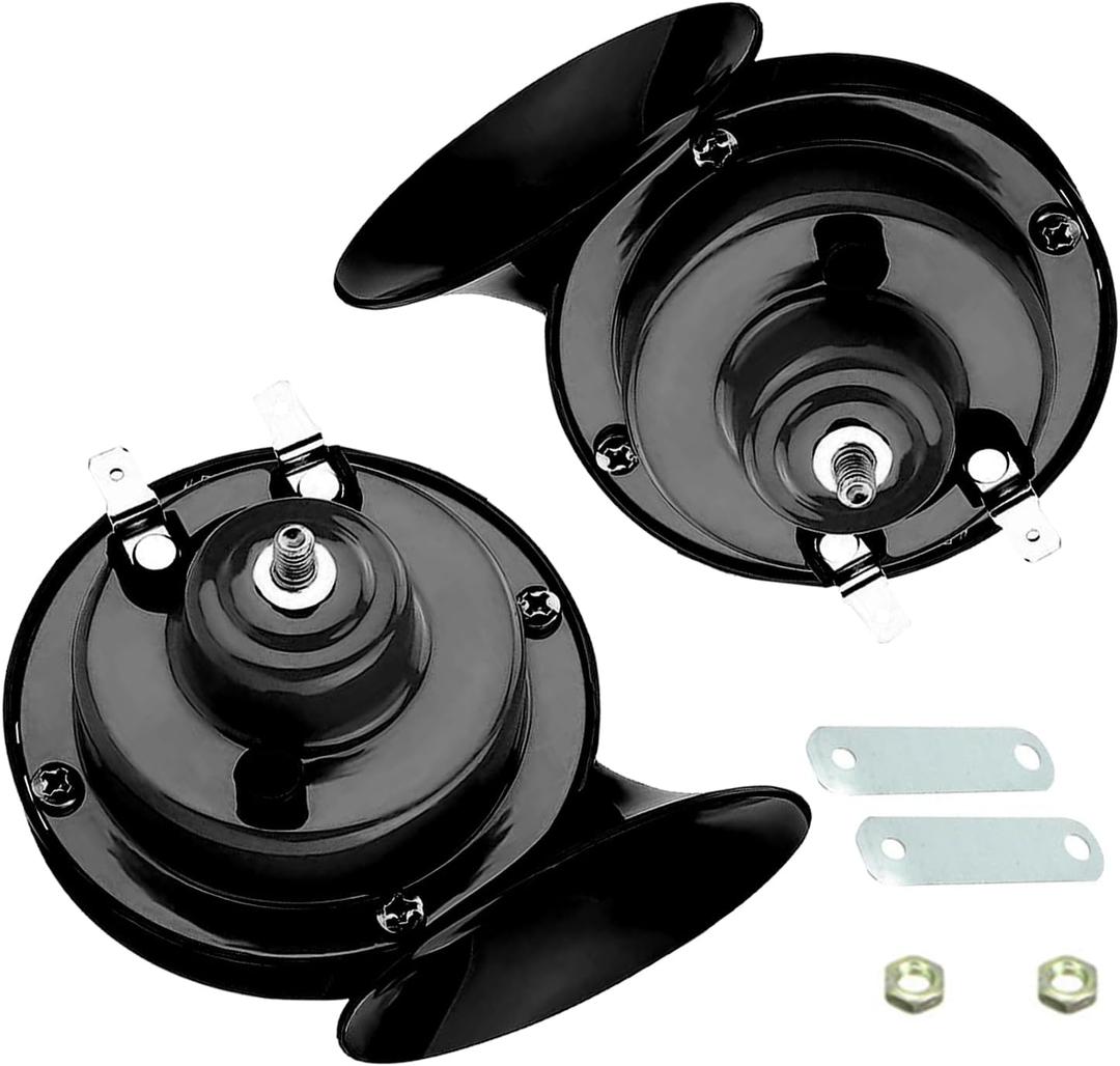 Pack-2 300DB Snail Horn, ABS + Metal Integrated Super Loud Snail Horn, Universal 12V Car Security Alarm Speaker, for Most Cars, Trucks and Vans (Black)