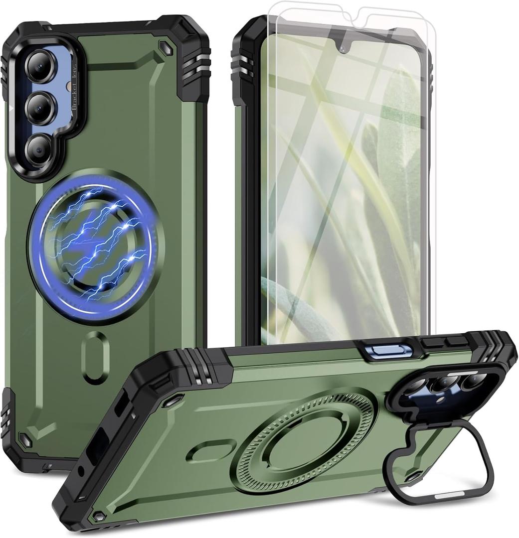 for Samsung Galaxy A26 5G Phone Case [Compatible with Magsafe] [15 FT Military Grade Drop Protection] with Screen Protector & Lens Protector Heavy-Duty Shockproof Case for Galaxy A26(J Army Green)