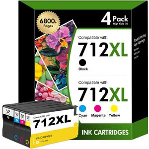 712 T210 712XL Ink Cartridge for HP Printers Black and Color Combo Pack