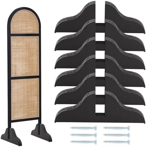 6pcs Room Divider Stand,Folding Ro-om Div-ider Stand for Foldable Screen Brackets,Plastic Ro-om Div-ider Stand with Screws,Screen Panel Feet Room Divider Bracket for Hotel Home Office(Color:Black)