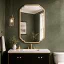 Gold Scalloped Wall Mirror 24"×36" - Modern Minimalist Ornate Rounded Corner Rectangular Decorative Mirror with Metal Frame for Bathroom Vanity, Over Sink, Entryway, Fireplace, Living Room, Hallway