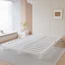 4 Inch White Low Bed Frame Queen, Metal Bed with Mattress Stoppers