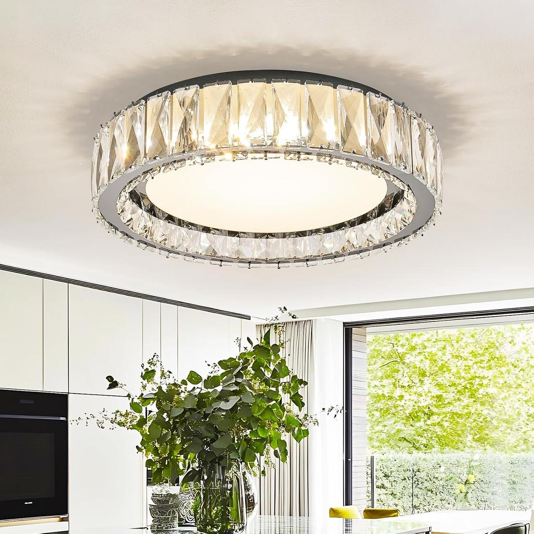 Dimmable Crystal Flush Mount Ceiling Light,LED 5CCT 2700K-6000K,BK,36W,15″