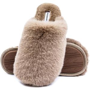 Densely Long-haired Ladys Comfy Fuzzy Memory Foam Scuff Womens Warm Plush Closed-Toe Comfortable Slippers (9-10, Mocha)