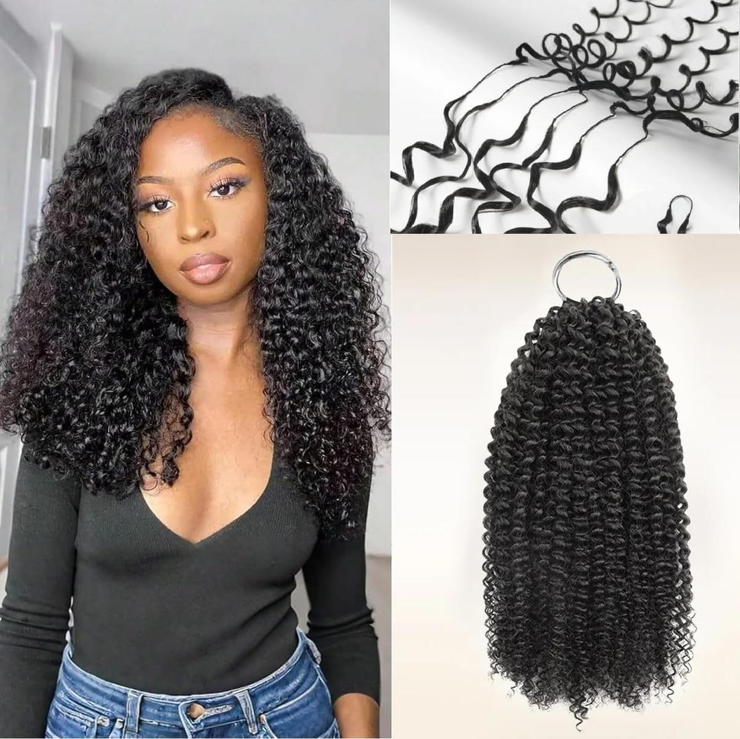 Kinky Curly Crochet Human Hair Knotless Pre-Separated Feather Human Crochet Hair For Black Women Lightweight Feather Crochet Human Hair Bundles Curly Knotless 16 Inch 50g 50 Stands (16 Inch - 50g)