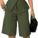 Tbahhir Women 2 Piece Pants Suit Dressy Button Down Short Sleeve Blazer Wide Leg Capri Shorts Sets Business Casual 2026, Large 