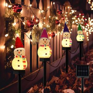 4 Pcs Solar Christmas Snowman Pathway Lights, Outdoor Snowman Stakes Light Ornaments for Yard Garden Lawn Landscape Patio Walkway Decor (Multicolor)