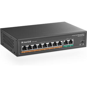 MokerLink 8 Port PoE Switch with 2 Gigabit Uplink, 802.3af/at PoE+ 100Mbps, 120W Built-in Power, Extend to 250Meter, Metal Plug & Play