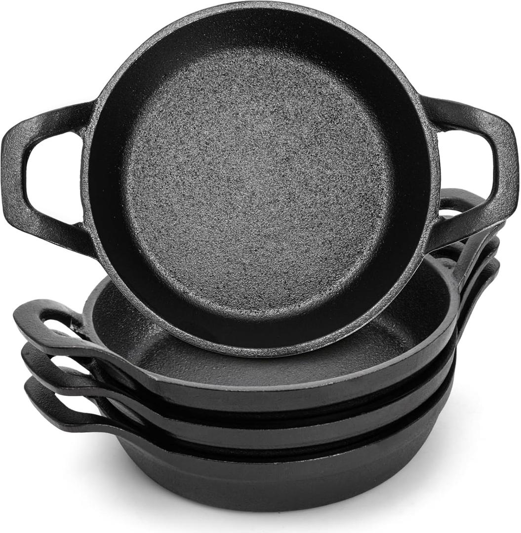 Hiceeden 4 Pcs Small Cast Iron Skillets, 6.3 x 6.3 x 1.5 Inch Non-stick Cast Iron Pan, Mini Frying Pans with Double Handle for Stove, Oven, Grill Safe, Indoor and Outdoor Use