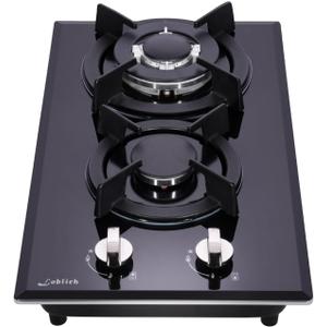 12-inch Gas Cooktop, 2 Burners Built-in Gas Stove Top, Max 12250BTU NG/LPG Convertible Stainless Steel Cooktops, RV, Apartment