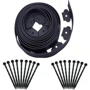 Garden Edging20ft Landscape Edging with 20 Spikes for Lawn 2 Inch Tall(Black, 20FT)