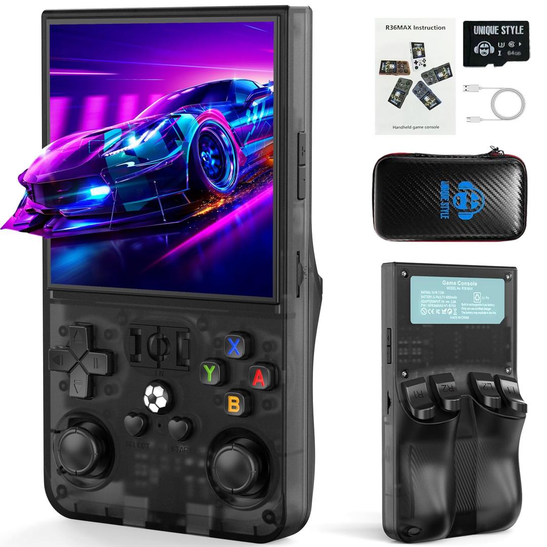 R36MAX Retro Handheld Game Console, 4.0 Inch IPS Retro Gaming Console with Linux System and 64GB Memory, Supports 30+ Emulator Console as Hand Held Game Console (64GB Black)