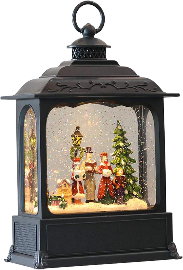 Eldnacele Musical Snow Globe Lantern with Timer, Lighted USB/Battery Operated Swirling Singing Water Glittering Lantern, Snow Globes for Adults and Kids Christmas Decoration- Carolers (2-carolers Black)