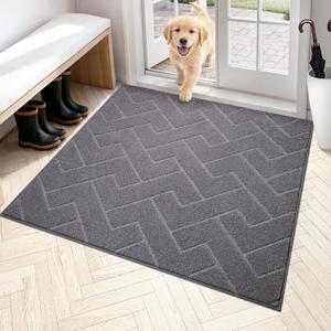 PURRUGS Dirt Trapping Door Mat 48" x 48", Non-Slip Machine Washable Entry Rug, Dog Doormat, Indoor Front Door Mat, Super Absorbent Entryway Rug for Muddy Shoes & Paws, Grey