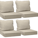 AAAAAcessories Outdoor Seat Cushions for Chairs, Fade-Resistant, Waterproof Patio Furniture Replacement Cushions, 25.5" x 25.5" x 5" + 25.5" x 19", Set of 4, Khaki Beige