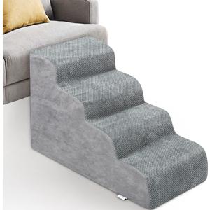 Dog Stairs for Small Dogs - High Density Foam Dog Ramp, Extra Wide Pet Steps with Non-Slip Bottom for High Beds, Couche and Sofa, Best for Pet Injured, Older Dogs Cats (Grey, 4 Steps)