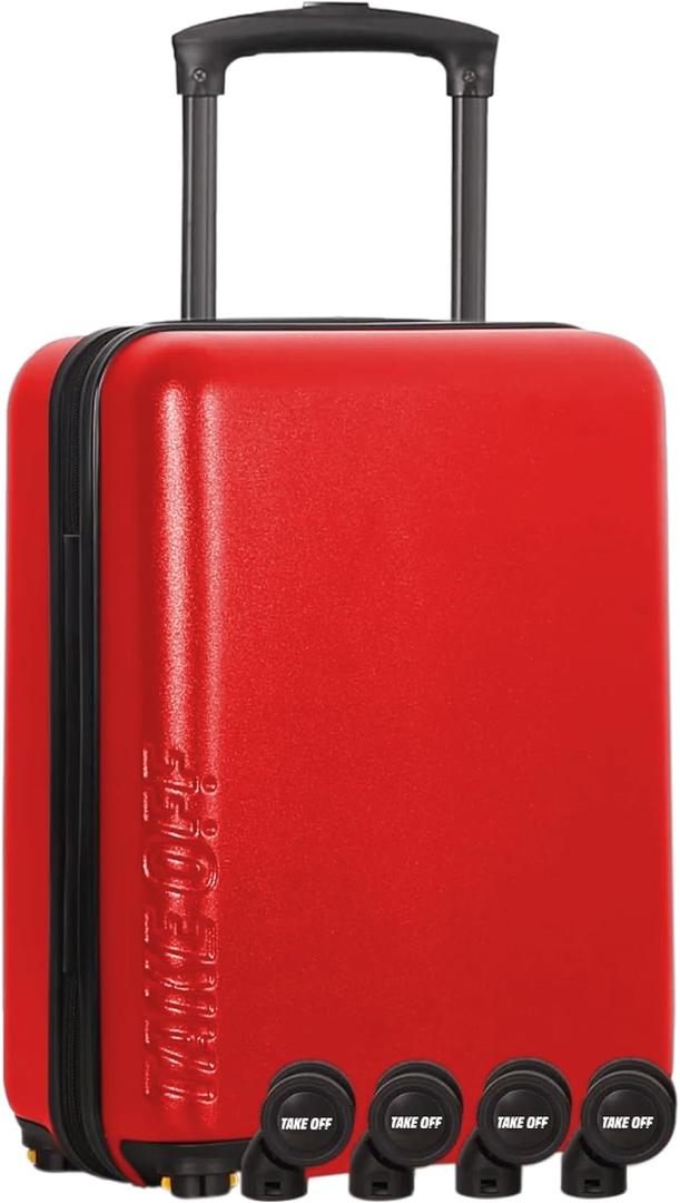 Take OFF Luggage 3.0 - Personal Item, 18x14x8 Inches, Underseat Suitcase with Removable Wheels, Hard Shell Luggage, Small Carry On Overnight Weekender, Airport & Travel Essentials, TSA Approved, Red