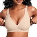 Vertvie Jelly Wireless Bras for Women Push Up Plunge Seamless T-Shirt Bras No Underwire Supportive Full Coverage Bralettes (Beige, L)