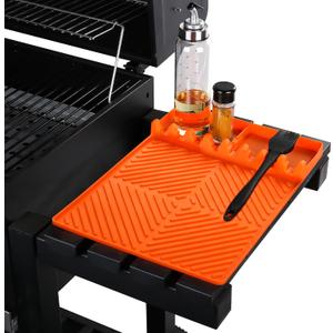 Griddle Mat Barbeque Grill Accessories Tools for Blackstone, Side Shelf Mat Grill Pad for Outdoor Grill Kitchen Counter Spatula Silicone Mat with Drip Pad for Kitchen, Cooking, Countertop (Orange)