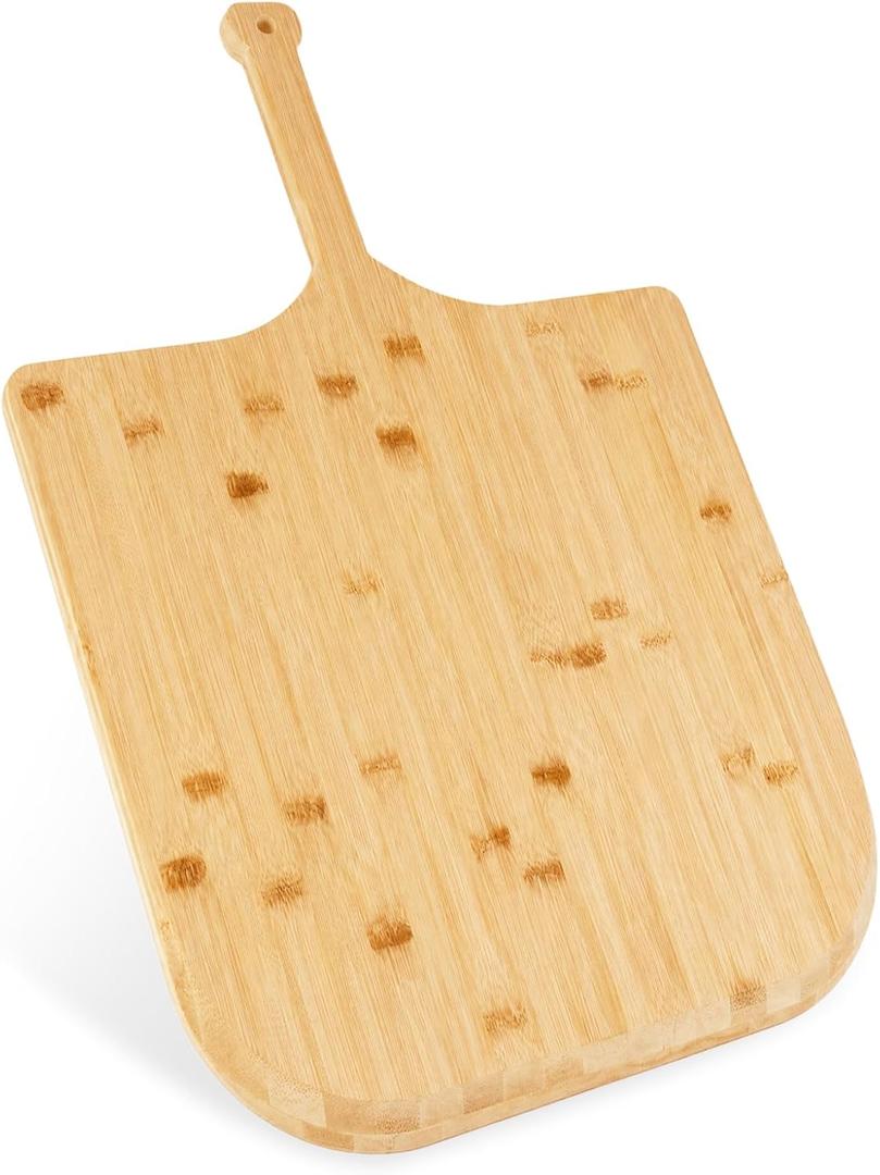 16 Inch Bamboo Pizza Peel, Natural Wooden Pizza Paddle with Long Handle & Hanging Hole, Beveled Edge Pizza Spatula for Homemade Pizza, Bread Baking, Indoor & Outdoor Pizza Oven Accessories