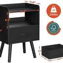 Yoobure Night Stand with Fabric Drawer, Modern Nightstand, Bedside Tables, Mid Century Nightstands with Open Storage Shelf, Wood Bedside Table, Small Night Stands for Bedrooms, 2-Tier Night Table (Black)