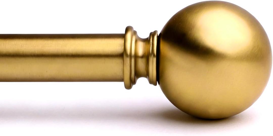 Golde Curtain Rods for Windows 18 to 144 inches,1 Inch Modern Metal Drapery Rods,Adjustable Heavy Duty Curtain Pole with Round Finials(18"-144"Soft Gold)