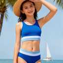 Lovekider Girls Swimsuits 9-16Y 2 Piece Athletic Bathing Suit with Straps | Quick Dry, Adjustable Straps, with Removable Padding, Elastic, Color Block, 2 Piece Bikini Set, for Sports Beach Pool Holiday