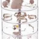 Clear Jewelry Box, Ring Earrings Necklace Bracelet Bangle Watch Jewelry Storage Box for Women, 4-Layer Rotating Travel Jewelry Tray Case with Lid,4.5 * 4.5 * 7 inch
