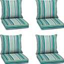 Arden Outdoor Deep Seat Cushion Set (4-Pack), 24 in x 24 in, Weather-Proof, Rain-Proof, Fade Resistant Patio Cushion for Chair, Sofa, and Couch Teal Cobalt Stripe