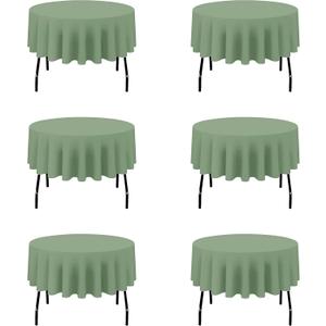 BRILLMAX 6 Pack Sage Green 70 Inch Round Tablecloths Fit 30" to 54" Tables (8-20" Drop) - Circle Bulk Linen Polyester Fabric Washable Cloth Cover for Wedding Reception Banquet Birthday Party Buffet