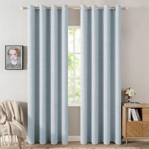 MIULEE Linen Textured Curtains Solid 100% Blackout for Bedroom Thermal Insulated Chambray Blue Grommet Room Darkening Curtains & Drapes Luxury Decor for Living Room Nursery 52 x 72 Inch (2 Panels)