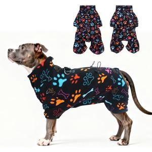SCENEREAL Fleece Dog Coat Jacket for  Dogs, Soft Pullover Pajamas, Dog Sweater with Harness Built in, Cold Weather Pet Snowsuits Outfits Clothes for Puppis Boys Girls, Black Large