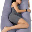 QUEEN ROSE Pregnancy Pillows, 60 Inch Cooling U Shaped Body Pillow for Sleeping, Extra Long Maternity Pillow for Pregnant Women, Body Support for Adults, with Soft Silky Cover, Blue, X-Large