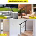 Signstek Handrails for Outdoor Steps, 3 Step Hand Rail Fit 2 or 3 Steps Outdoor Stair Railing, Metal Porch Railing, Deck Handrail, Black Wrought Iron Hand Rails kit for Concrete, Porch Steps, Upgrade