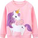 Toddler Girl Cotton Long Sleeve Sweatshirt Christmas Clothing 2-9Y (6-7 Years, #Pink Unicorn)