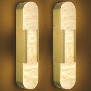 Alabaster Wall Sconce, 20" Natural Marble Wall Sconce, Brass Alabaster Sconces Set of Two, Indoor Modern Bathroom Sconces Wall Lighting for Living Room, Bedroom, Hallway, Stairs