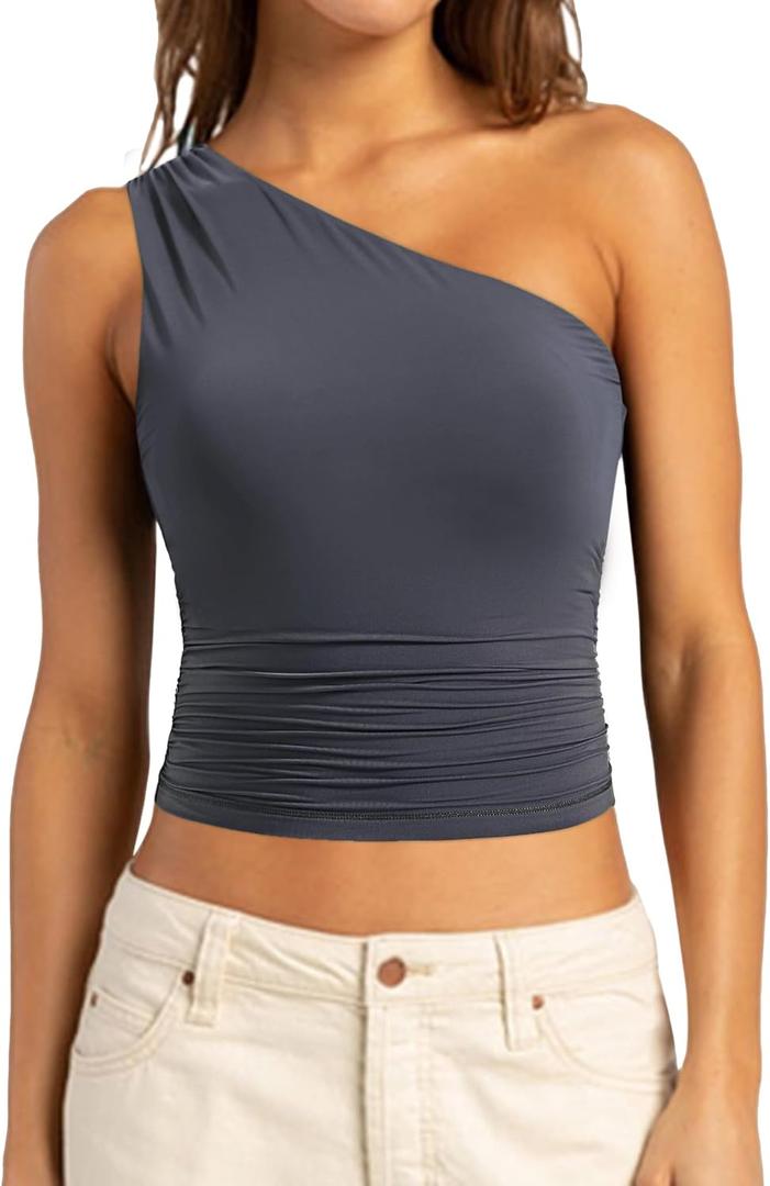 SUUKSESS Women Double Lined Going Out Trendy Crop Tops Ruched Sleeveless Shirts (M)