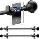 ENJOYBASICS 2 Pack No Drill Curtain Rods for Window 28 to 48 Inches, 5/8 Inch Diameter Renter Friendly Drapery Rod with Adhesive Brackets without Drilling, Adjustable from 27 to 52 Inches, Black