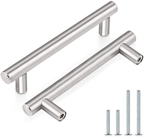 Probrico 10 Pack Euro Style T Bar Cabinet Pulls Stainless Steel Kitchen Handles Dresser Handles Brushed Nickel 3-3/4 Hole Center,6 Inch Overall Length