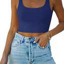 REORIA Women’s Sexy Square Neck Double Lined Seamless Sleeveless Cropped Tank Yoga Crop Basic Tops S