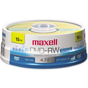 Maxell Dvd-Rw Rewritable Disc, 4.7 Gb, 2x, Spindle, Gold, 15/pack (120min)